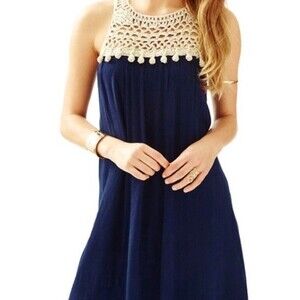 LILLY PULITZER Rachelle Navy Gold Beach Dress Small